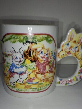 Peter Rabbit Easter Bunny Coffee Mug W/ Bunny Handle Design Ceramic Cup Vintage